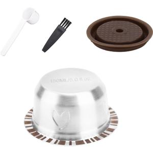Reusable Pods for Nespresso Vertuo Machine, Stainless Steel Refillable Coffee Capsule Set with Silicone Lid, Spoon, Brush Coffee Accessories for Nespresso (80ml)