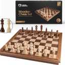 Chess Armory Wooden Chess Set  17-Inch Large Chess Board with Felted Storage Box, Extra Queens & Handcrafted Staunton Pieces