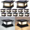 Dynaming 4x4 Solar Post Cap Lights Outdoor with 2 Color Modes, Fence Post Solar Lights Black Shell Fit for Vinyl/Wooden Posts, High Brightness SMD LED Lighting Decor for Garden Deck Patio, 12 Pack