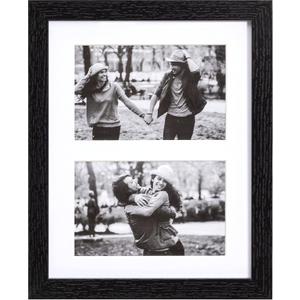 Eletecpro 8x10 Collage Picture Frame with Mat for Two 4x6 Photos or One 8x10 Without Mat, Wall and Tabletop Display with Stand (Black)