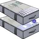 Onlyeasy Foldable Underbed Bags 2 Pack - Blankets Clothes Comforters Storage Bag Breathable Zippered Organizer for Bedroom with Clear Window and 4 Handles, 39.4x19.7x5.9 in, Linen-like Grey, MXDUBBP2 (Basic Soft Side Wall - Linen Like Grey)