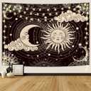 Wonrizon Sun and Moon Tapestry, Aesthetic Black Dark Spiritual Tapestries Mystic Burning Sun with Clouds Star Wall Hanging decor for Bedroom (70.9" x 94.5")