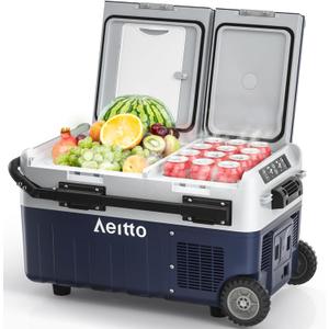 Aeitto 12 Volt Car Refrigerator, 32QT(30L) Dual Zone Portable Car Fridge Freezer -4-68 Electric Cooler Dual Temp Control Cooling Freezing 12/24V DC & 100-240V AC for Travel, Camping, RV, Road, Home