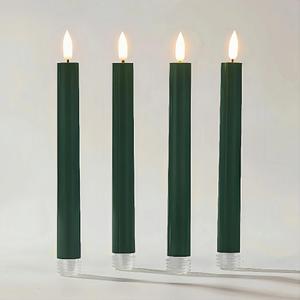 Simplelight Green Flameless Taper Candles with Timer - Battery Operated Advent Wreath Candles, LED Candlesticks, Plastic, H:9 Inch (Green)