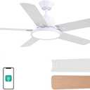 Orison Ceiling Fans with Lights, 52 inch Low Profile Ceiling Fan with RGB Backlight, Flush Mount Ceiling Fan with Remote and App Control,White Bedroom Fan, 6 Speeds, 5 Reversible Blades (White)