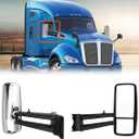 High Soar for Kenworth T680 T880 Door Mirror Assembly,Heated Defrost Motorized Rear View Mirror Assembly with Arm Replacement for Kenworth T880 T680 Passenger Side/Right Side (Chrome), Black