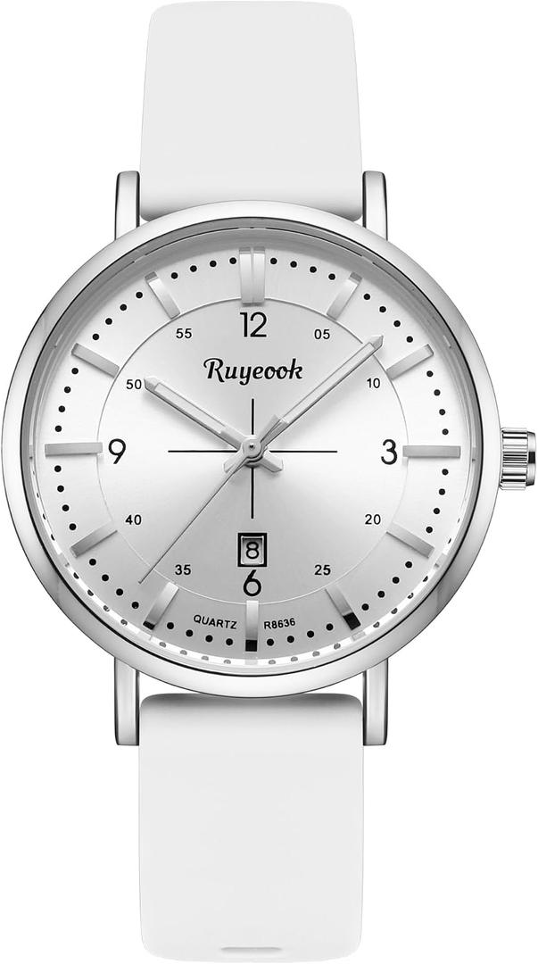 Ladies Quartz Analog Watch,Silicone Band, Calendar Date Display, Water Resistant, Watch for Women Nurses Female Nursing