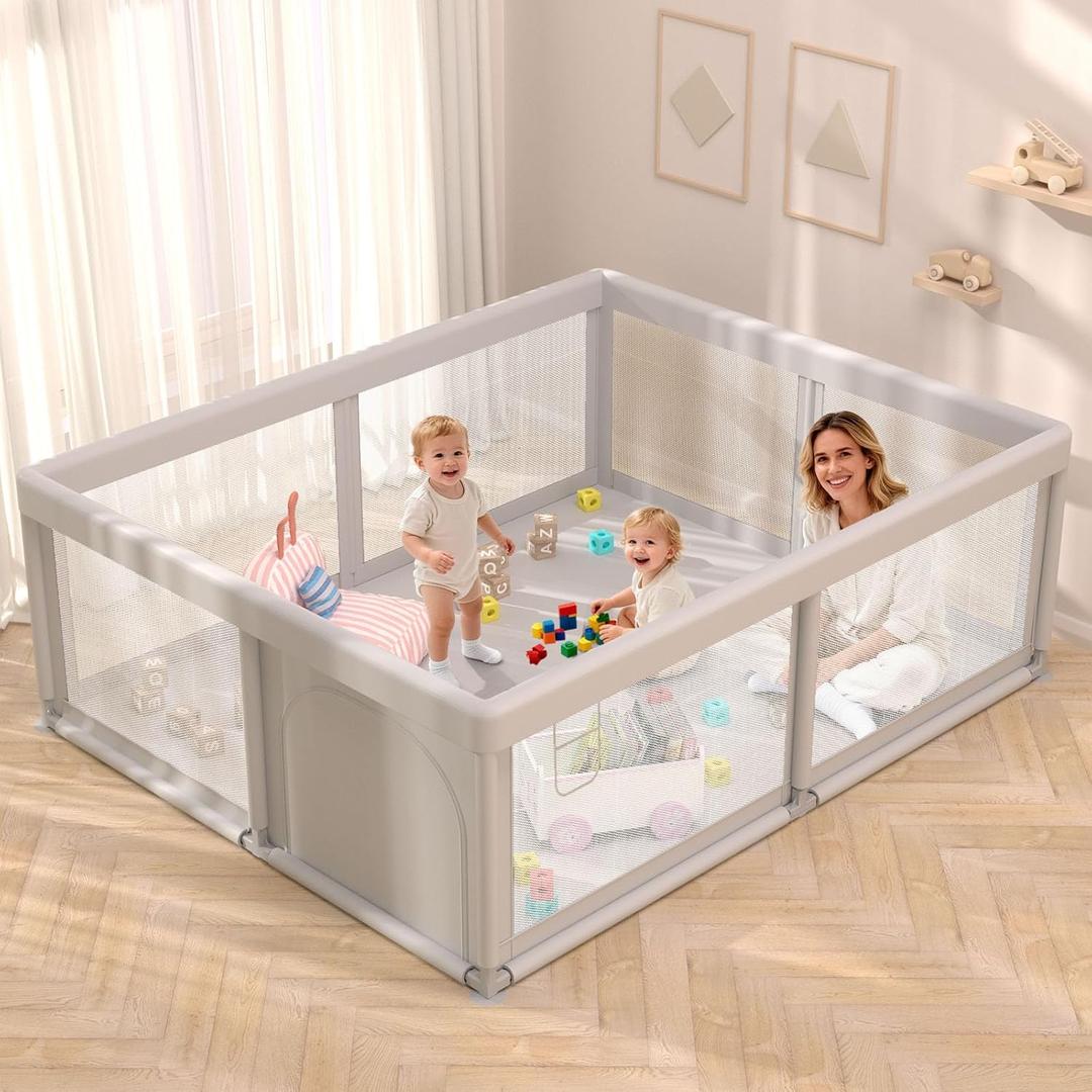 Baby Playpen Play Pens for Babies and Toddlers Play Yards for Indoor & Outdoor with Breathable Mesh Anti-Fall Playpen Grey (50"x50")