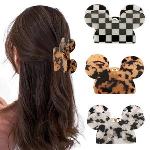 3Pcs Mouse Head Hair Claw Clips, BENOSPACE Acrylic Lady Bear Hair Clips for Thin Medium Curly Hair Mouse Ears Non-slip Hair Catch Barrette Strong Hold Jaw Clamp Women Fashion Hair Styling Accessories