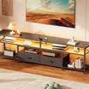 Huuger TV Stand for 75 80 Inch TV, Entertainment Center with Power Outlets and LED Lights, 70.9 Inch TV Console for Living Room, Media Console with Drawers and Shelves, Black