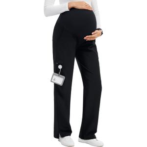 GLAMIX Women's Maternity Scrub Pants Stretchy Straight-Leg Medical Pants with 5 Pockets and Side Vents (XX-Large, Black)