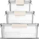 Eclirgan Food Storage Containers,Plastic Food Containers with Lock/Lids,Nesting Freezer Storage Set with Airtight/BPA Free for Pantry/Kitchen/Meal-prep(2/4/8.4 Cup) (White)