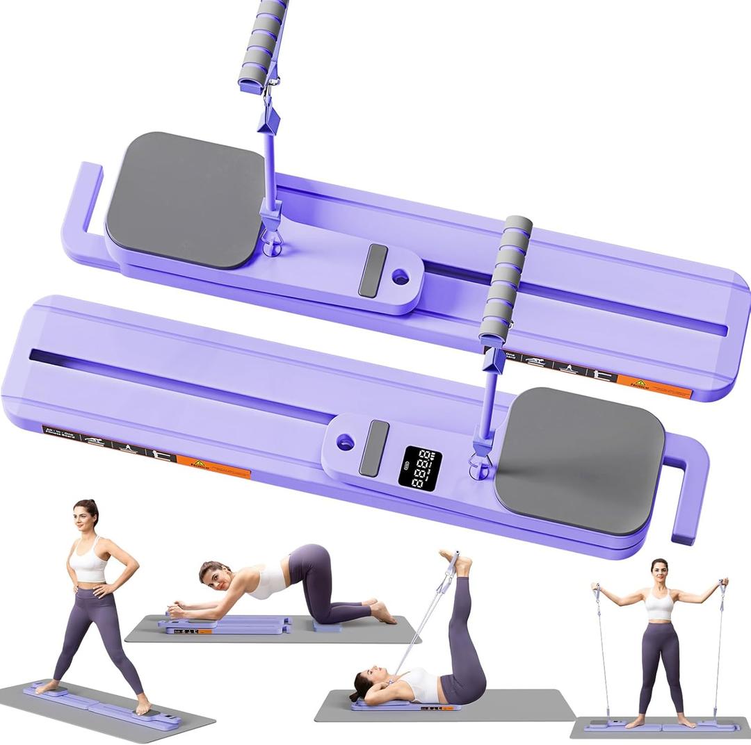 Pilates Reformer Board with Resistance Bands  Portable Pilates Machine, Full Body Workout for Home, Core Strengthener, Glute & Leg Toning, Dual Use, LED Timer & Calorie Display