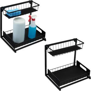 Amazon Basics L-Shape Under Sink Storage Pull Out Cabinet Organizer, Black, Pack of 2