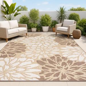 JONATHAN Y Floral Textured Weave Indoor Outdoor Area Rug 9X12 Brown/Cream, Zinnia Modern for Backyard, Patio, Porch, Easy-Cleaning, High Traffic, Pet-Friendly, Non-Shedding (SMB110I-9)