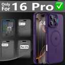 Cufelf Magnetic for iPhone 16 Pro Case(Compatible with Magsafe) Full Camera Protection,2+Full Coverage Screen Protector,Translucent Matte,Military Drop Protection Phone Case,6.3",Purple