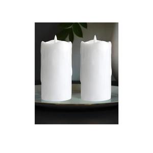 Gmnee 3"x6" White Flameless LED Candles - Remote Control & Timer, Set of 2 Large Real Wax Pillar Flickering Battery Candles for Table, Fireplace and Mantel Decor