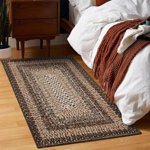 RUGSREAL 2x3 Entry Rug Small Bedroom Area Rug Braided Printed Mat for Living Room Farmhouse Kitchen Mat Indoor Non Slip Rustic Throw Carpet Machine Washable Rug for Sink Under Table, Brown