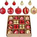 44Pcs Christmas Ball Red and Gold Christmas Ornaments Set for Valentine's Day Backyard Holiday Wedding Party Decor with 12 pcs 2.36 Large and 32 pcs 1.18 Mini Christmas New Year Decorations Balls