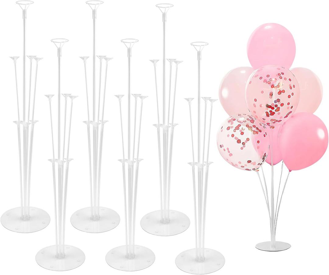6 Sets Balloon Sticks with Base for Table Balloon Stand Kit Balloon Stands with Base for Floor Balloon Arch Stand with Base Balloon Stands for Table Baby Shower Birthday Wedding Party Decorations