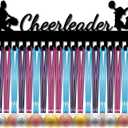 CREATCABIN Cheerleader Medal Holder Display Hanger Rack Sports Metal Wall Mount with 20 Hooks Hang Over 60 Medals Runners Home Badge Running Marathon Gymnastics Black 15.7 x 5.4inch