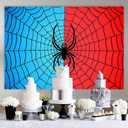 7x5ft Spider Backdrop Spider Web Blue and Red Photography Backdrop Boys Birthday Party Cake Table Decorations Photo Props KUBDJ539