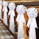 Dingion 30 Set Large Wedding Pew Bows Wedding Aisle Decorations with 47" Fabric Tulle Church Chair Aisle Decor for Bridal Shower Reception Ceremony Anniversary Christmas Parties(White)