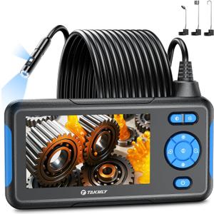 T TAKMLY Endoscope Camera with Light, Dual Lens 1080P Industrial Borescope with 8 LED Lights, 4.3'' Inspection Snake Cameras, 16.4FT Semi-Rigid Cable, IP67 Waterproof (Blue)