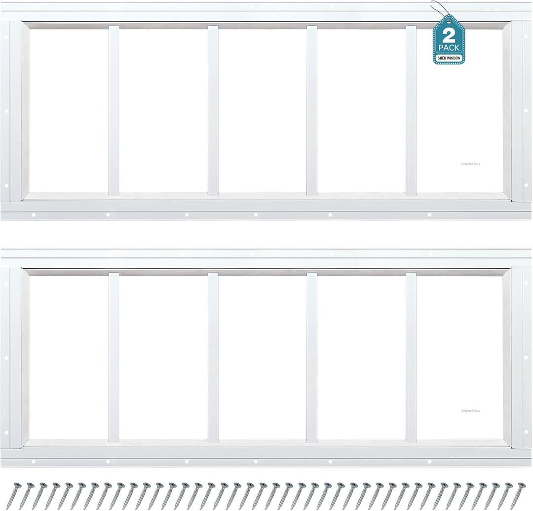Melkus Shed Window 12"x30" 2 Pack Transom Window Fixed Design with Tempered Glass, Perfect for Shed, Chicken Coop, Barn, Greenhouse, Garage, Playhouse, Storage Room, White