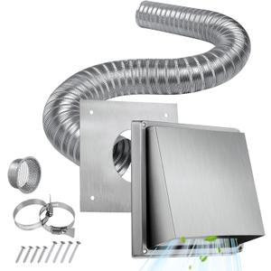 Pellet Stove Fresh Air Intake Kit, 2"x 60" Pellet Stove Pipe Outside Cold Air Intake Kit for Corn Wood Furnace w/Aluminum Flex Vent Pipe,External Wall Vent Rain Cover & Screw Hose Clamps