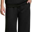 Womens 2 Piece Lounge Sets, Summer V Neck Short Sleeve Tops & Wide Leg Sweatpants (Black, M)