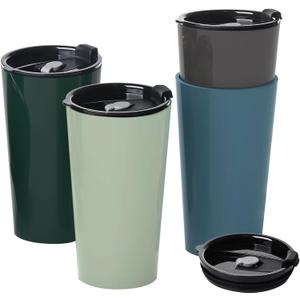 Greentainer 4 Pack Plastic Travel Coffee Mug Set, 20 oz Spill Proof Drinking Cups with Lids, Pobtable to Go Camping Coffee Tumbler Reusable Coffee Mugs with Lids, Dishwasher & Microwave Safe