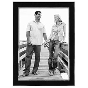 Malden International Designs Black Sleek With Silver Inside Border Picture Frame, 5x7, Black