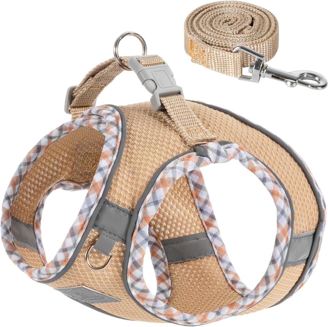 Dog Harness and Leash Set, No Pull Pet Harness for Small Dogs Easy Walking,Soft Breathable Small Dog Harness,Adjustable Reflective Step in Vest Harness for Puppy,Kitten, Cats (khaki)