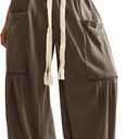 RoseSeek Women's Baggy Boho Harem Pants Drawstring Waist Wide Leg Sweatpants Casual Trousers Joggers with Pockets L