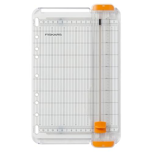 Fiskars SureCut Portable Paper Trimmer, 9" Cut Length for Cardstock and Photos, Fits in 3-Ring Binder for Travel, 10 Sheet Cutting Capacity, 9" Rail, Orange