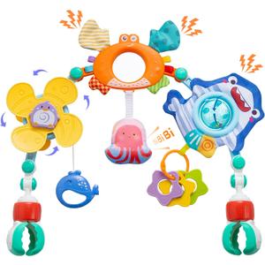 Baby Stroller Arch Toy, Car Seat Toys, Adjustable Arch Stroller toy with Hanging Sensory Activity toys,fits on Baby Bouncer, Bassinet, Stroller, Crib and Car Seats for baby infant Boy Girl 0-18 Months (Set4)