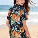 Women Hawaiian Shirt Floral Tropic Print Tee Hawaii Button Down Tshirt Beach T Shirt Summer Short Sleeve Tops (Green, M)
