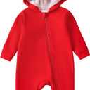 ROMPERINBOX Baby Boy Jumpsuit 2-Way Zipper Romper Hooded Fleece Lined Long Sleeve Footless Solid Outfits 0-24M (3-6 Months, Red)