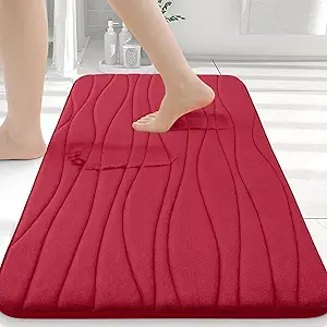 Buganda Memory Foam Bathroom Rug Mat 23,5" x 16", Extra Soft and Absorbent Bath Mats, Non-Slip and Machine Washable Bath Rugs for Bathroom Floor,Tub and Shower, Red