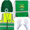 Kyson 4 Pcs Kids Garbage Man Costume Kit Trash Man Costume Set Waste Management Recycle Dress Up for Halloween Career Day (Green)