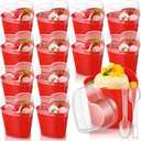 Sliner 12 Pack 5 oz Heart Shaped Dessert Cups with Lids and Spoons Plastic Dessert Container Heart Shaped Bowls Disposable Parfait Pudding Shooter for Mother's Day Wedding Party Supplies (Red)