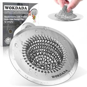 Revolutionary Kitchen Sink Drain Strainer/Patented Reversible Chain Mesh, Effortless Cleaning & Debris Catcher, Large Capacity, No Clog, 304 Stainless Steel & Rust-Proof/Handmade (Silver)