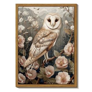 Djmwtb Framed Vintage Wall Art, Owl Wall Art,Flower Pictures Wall Decor,Nature Botanical Paintings Canvas Artwork Prints for Bedroom, Living Room 16x24in