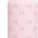 Pink Bow Water Bottle Stainless Steel Insulated Vacuum 32oz with Lid, Gifts for Women Girls Teens Birthday Christmas