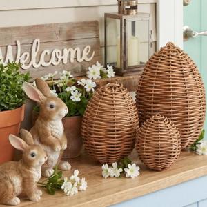 Thiccywoov 3 Pcs Rattan Easter Eggs Outdoor Decor Woven Easter Eggs Decorations Spring Decoration Statue Figurine Rattan Woven Decor for Home Farmhouse Door Kitchen Shelf Indoor Outdoor (12 in)