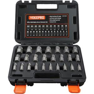 25Pcs Screw Extractor Set, Hex Head Multi-Spline Easy Out Bolt Extractor Set for Rounded Bolts, Screws, Studs, Chrome Molybdenum Alloy Steel Bolt Remover