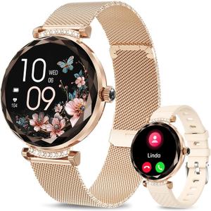 Smart Watches for Women Answer/Make Call, 1.19" AMOLED Smartwatch with Bluetooth for Android iOS Phones, IP68 Waterproof Fitness Tracker with Heart Rate SpO2 Sleep Monitor, Rose Gold