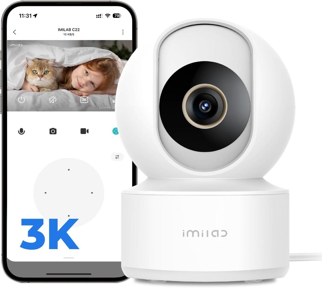 IMILAB C22 3K Security Indoor Camera - 360 View Home Camera with Color Night Vision for Baby/Pet Monitor, Plug-in 2.4Ghz WiFi 6 Inside Cam, 2-Way Audio, AI Detection, Local/Cloud Storage(White)
