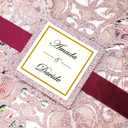 6.3 X 6.3 Inch 50PCS Blank Rose Gold Glitter Laser Cut Wedding Invitations With Envelopes Hollow Rose Pocket With Burgundy Ribbon Belly Band Wedding Invitation Cards For Wedding Invite